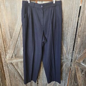 Savannah Pants‎ Women's Size 16 Navy Blue 100% Wool Lined Straight Leg Pleated